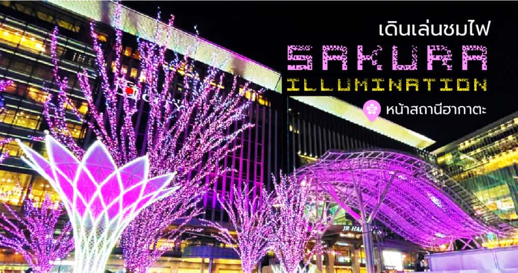 เดินเล่นชมไฟ Sakura Illumination ที่หน้าสถานีฮากาตะ